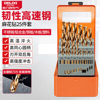 德力西电气（DELIXI ELECTRIC）高硬度麻花钻头不锈钢合金钢铁高速钢打孔DLX-042T【25件套】