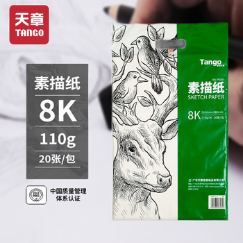 天章 （TANGO）8K素描纸110g绘画素描速写手绘涂鸦彩铅画美术生临摹老师学生儿童美术考试用纸20张