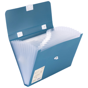 得力（deli）13格A4手提风琴包多层文件夹 乐素系列学生试卷收纳资料册 办公文件保护 小学初中高中 浅蓝72593