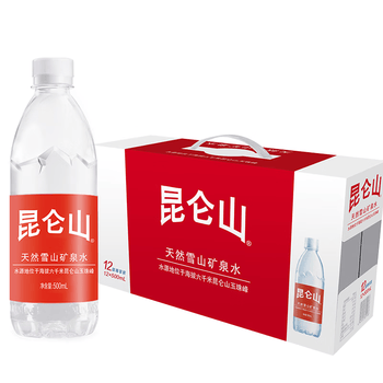 昆仑山饮用天然雪山矿泉水 含锶弱碱性 500ml*12瓶 整箱装 高端矿泉水
