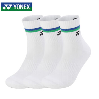 尤尼克斯（YONEX）羽毛球袜吸汗透气运动袜男款145134BCR白三双装