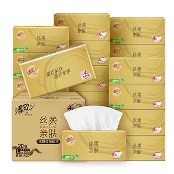 清风抽纸 丝柔4层110抽20包L码 卫生纸巾抽 面巾纸 整箱装 热门商品