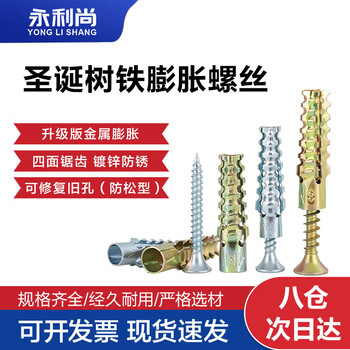 永利尚 圣诞树带刺锯齿壁虎轻型防松水泥墙空心砖混凝土墙镀锌膨胀螺丝管银色  M6*30（铁胀管+钉各100个）