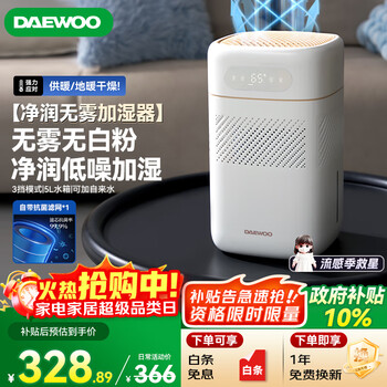 大宇（DAEWOO）无雾加湿器纯净型空气净化加湿器家用低噪客厅卧室孕妇婴儿大升数大加湿量 PH02