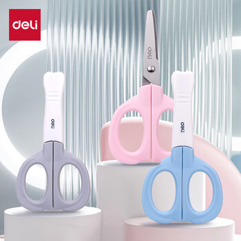 得力（deli）儿童剪刀剪子卡通大象小学生安全手工剪刀圆头美工小剪刀文具一年级幼儿园3-6岁 红色6070