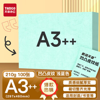 天章 （TANGO）A3++凹凸皮纹纸/压纹纸/封面纸/云彩纸/封皮纸 彩色卡纸标书封面 浅蓝色210g 100张/包