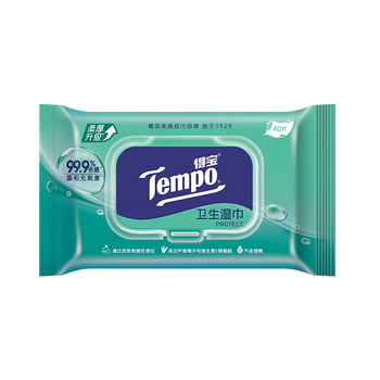 得宝（TEMPO）杀菌湿巾 40片*1包 抽取式 温和不刺激 杀菌率99.9% 湿纸巾