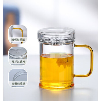 北大史beidashi玻璃茶杯耐热玻璃花茶杯绿茶杯加厚带不锈钢月牙网片