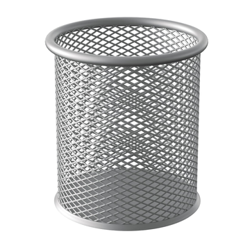 西玛（SIMAA）圆形笔筒网纹防锈办公金属 创意简约桌面收纳 银色20244