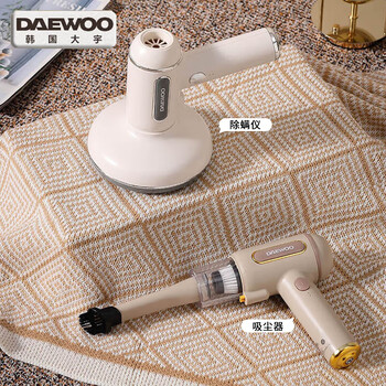 大宇（DAEWOO）无线除螨仪吸尘器二合一 持久续航大吸力 紫外线杀菌除螨消毒器  便携车载随手吸 DYCM-018 科洛白