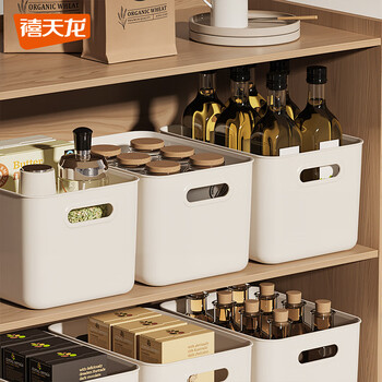 禧天龙桌面收纳盒杂物零食储物盒厨房收纳置物架 无盖款 20.5L奶白1个装
