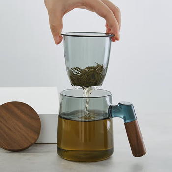 平仄 茶杯泡茶杯茶水分离杯玻璃杯办公室水杯大容量420ml青山隐