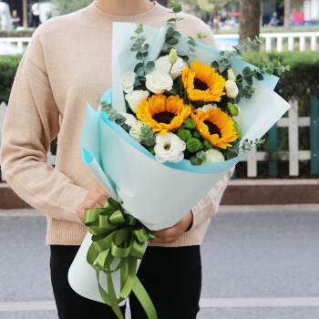 呆萌 鲜花速递 向日葵鲜花百合混搭花束绣球送老师朋友全国北京上海