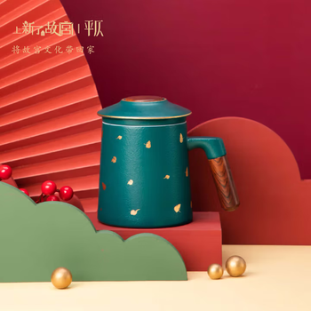 平仄故宫文创泡茶杯陶瓷马克杯茶水分离杯水杯送朋友礼物福禄380ml