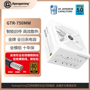 Apexgaming ATX3.0 PCI-E5.0 GTR-750MW 750W 白色 全模 金牌 全日系电容 智能启停 支持4070