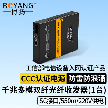 博扬（BOYANG）千兆多模光纤收发器双纤 多模光电转换器 光电收发器 防雷SC接口 550m内置电源 一台BY-NG612D
