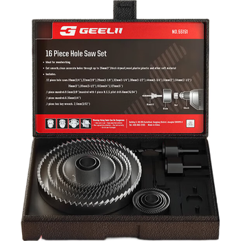 捷立（GeeLii）开孔器套装 木工开孔机 打孔器 石膏板扩孔器孔锯组16件套 55151
