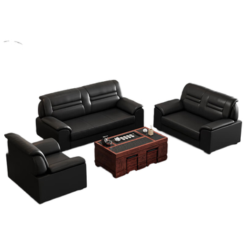 隆旭办公沙发简约商务会客酒店大堂接待沙发 3+2+1+功夫茶几(牛皮)