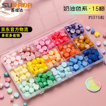 苏拉达（Surada）火漆印章蜡粒15色 火漆印章套装火漆蜡粒儿童diy创意火星印章蜡粒 火气印章蜡粒全套便宜HQ089