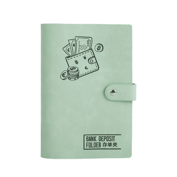 递乐 多功能票据存单夹存折本银行存款储蓄单收纳本活页装汇票支票收据皮质20张内页压花款70894抹茶绿