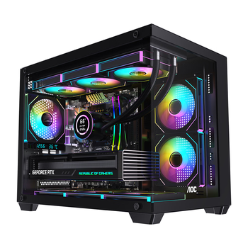 AOCCG392B黑色 MATX游戏台式电脑主机箱 支持360水冷/无立柱270°海景房/9风扇位/左右分仓