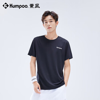 薰风（KUMPOO）羽毛球服速干短袖男凉感T恤女宽松上衣休闲服K242U01113 黑色 4XL