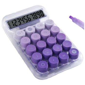 少年伴计算器10位数宽屏大屏幕大学生三四年级高颜值桌面计算机办公/学习用品便携财务计算器紫色透明款