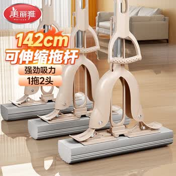 美丽雅胶棉拖把28cm2头懒人吸水海绵家用一拖净免手洗干湿两用拖地神器