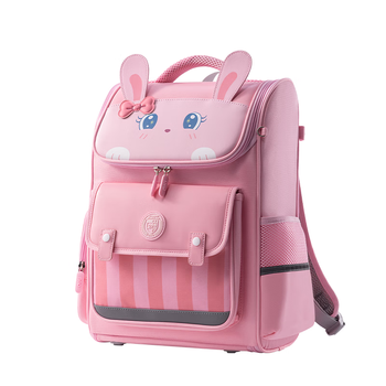 得力（deli）小学生时尚学习套装 含卡通大容量护脊减负双肩包 及笔袋、补习袋 3-6年级粉小兔