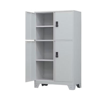 海斯迪克  带锁防盗杂物柜地库带站脚防潮储物柜 四门对开门1.8米高-灰白