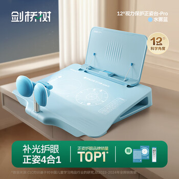 剑桥树12°坐读写坐姿矫正器儿童写字姿势纠正器小学生学习写作业防低头防驼背补灯款开学礼物 水雾蓝