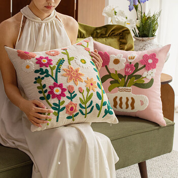 茵尚轻奢刺绣高档抱枕套客厅沙发靠垫花朵复古风装饰靠枕床头飘窗腰靠