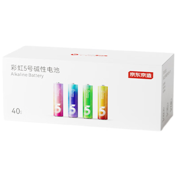 京东京造 5号电池40节彩虹装 五号电池碱性超性能无铅无汞 适用血压计/血糖仪/指纹锁/遥控器/儿童玩具
