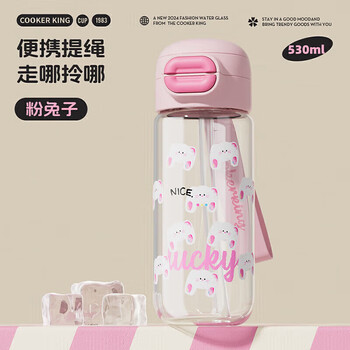 炊大皇玻璃水杯女生高颜值大容量高硼硅耐热防爆耐高温530ml（粉兔子）