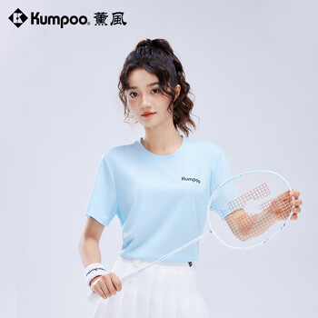 薰风（KUMPOO）羽毛球服速干短袖男凉感T恤女上衣休闲服K242U01113 浅蓝色 2XL