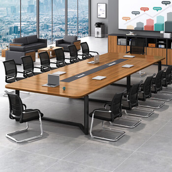 圣黎办公会议桌椅小型长条桌简约现代员工培训洽谈桌椅2.0米桌+6把椅