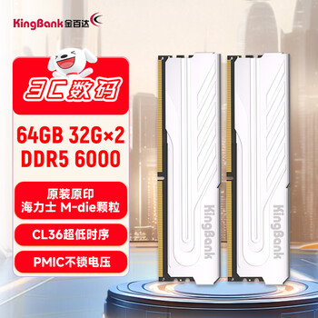 金百达（KINGBANK）64GB(32GBX2)套装 DDR5 6000 台式机内存条海力士M-die颗粒 银爵 C36 Deepseek硬件