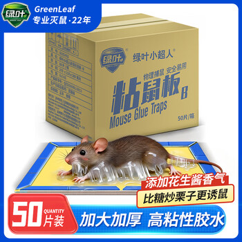 绿叶粘鼠板50张/箱 小超人老鼠粘板强效胶黏老鼠贴耗子粘板企业装