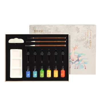 得力（deli）文房四宝高档礼盒毛笔色彩墨汁全套风水摆件书法套装 东方文彩佳节生日礼物送领导客户长辈