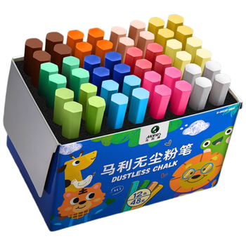 马利无尘粉笔无毒彩色儿童黑板报专用鲜艳不脏手白色水溶性家用教学多色六角黑板粉笔显色可擦24色96支
