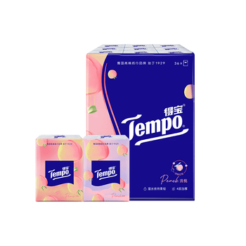 得宝（TEMPO）一博同款 手帕纸 甜心桃味4层7张*36包 湿水不破 纸巾小包 面巾纸