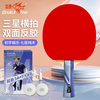 双鱼（DOUBLE FISH）单拍横拍长柄学生全能型训练专用乒乓球拍双面反胶【3A+C 附2球】