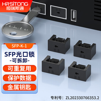 恒瑞斯通SFP光纤口锁防尘塞网络端口可拆卸封口锁保护数据防泄密光口锁 黑色10个锁+1把钥匙
