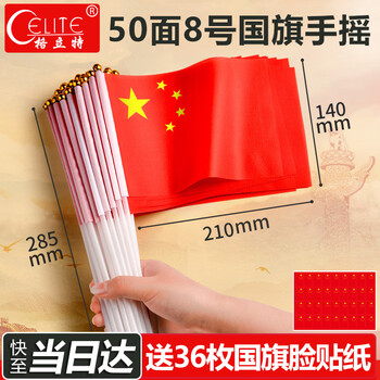 格立特（gelite）送36贴纸 中国国庆小国旗手持小红旗手摇旗杆小五星红旗帜8号50面带杆14*21cm小旗子氛围儿童手拿