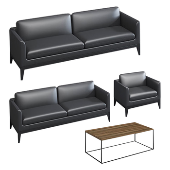 圣黎办公沙发商务接待会客洽谈沙发办公主管经理室沙发321+长茶几西皮