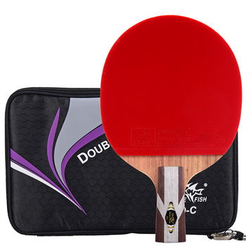 双鱼乒乓球拍直拍 9星九星纯木球拍双面反胶 9D-E 短柄 附拍套