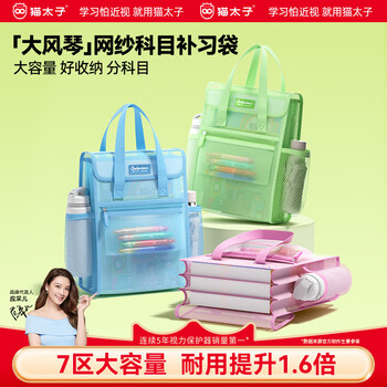 猫太子透明网纱补习袋加厚手提袋大容量作业文件袋翻盖式初中小学生考试专用寒假补课收纳袋分科目补习袋