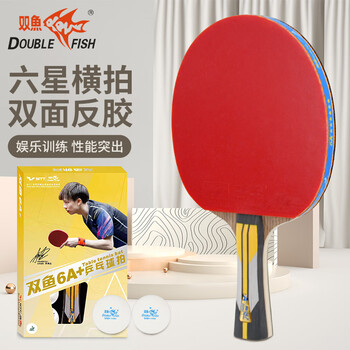 双鱼（DOUBLE FISH）单拍横拍长柄专业训练竞技娱乐全能型杨木双面反胶【6A+C 附2球】