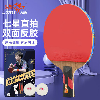 双鱼（DOUBLE FISH）七星级进阶级高弹耐打双面反胶皮弧圈结合快攻型乒乓球拍7A+E