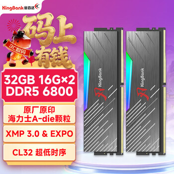 金百达(KINGBANK)32GB(16GBX2)套装 DDR5 6800 台式机内存条海力士A-die颗粒 黑刃RGB灯条 C32 Deepseek硬件